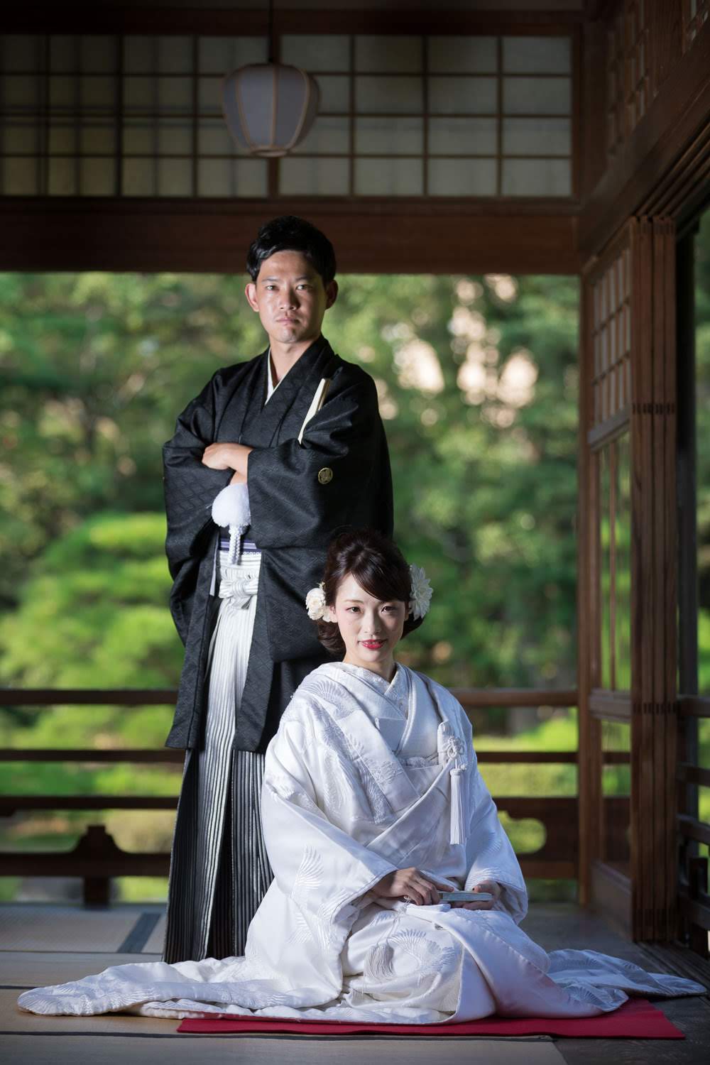 友泉亭公園 大広間 和装前撮り 白無垢 紋付袴 福岡 前撮り ロケーション撮影