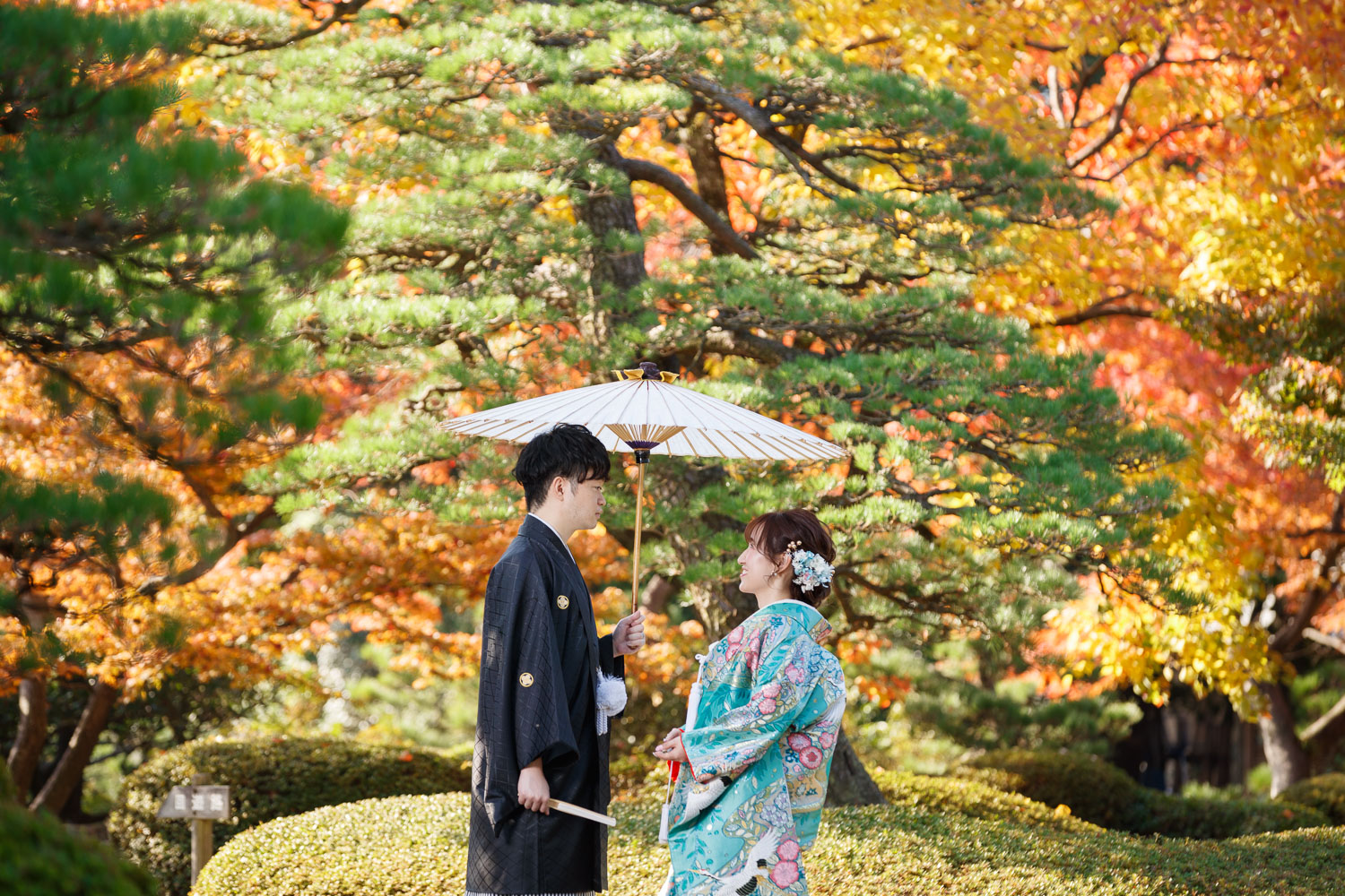 大濠公園日本庭園 和装前撮り 紅葉ロケーション 福岡