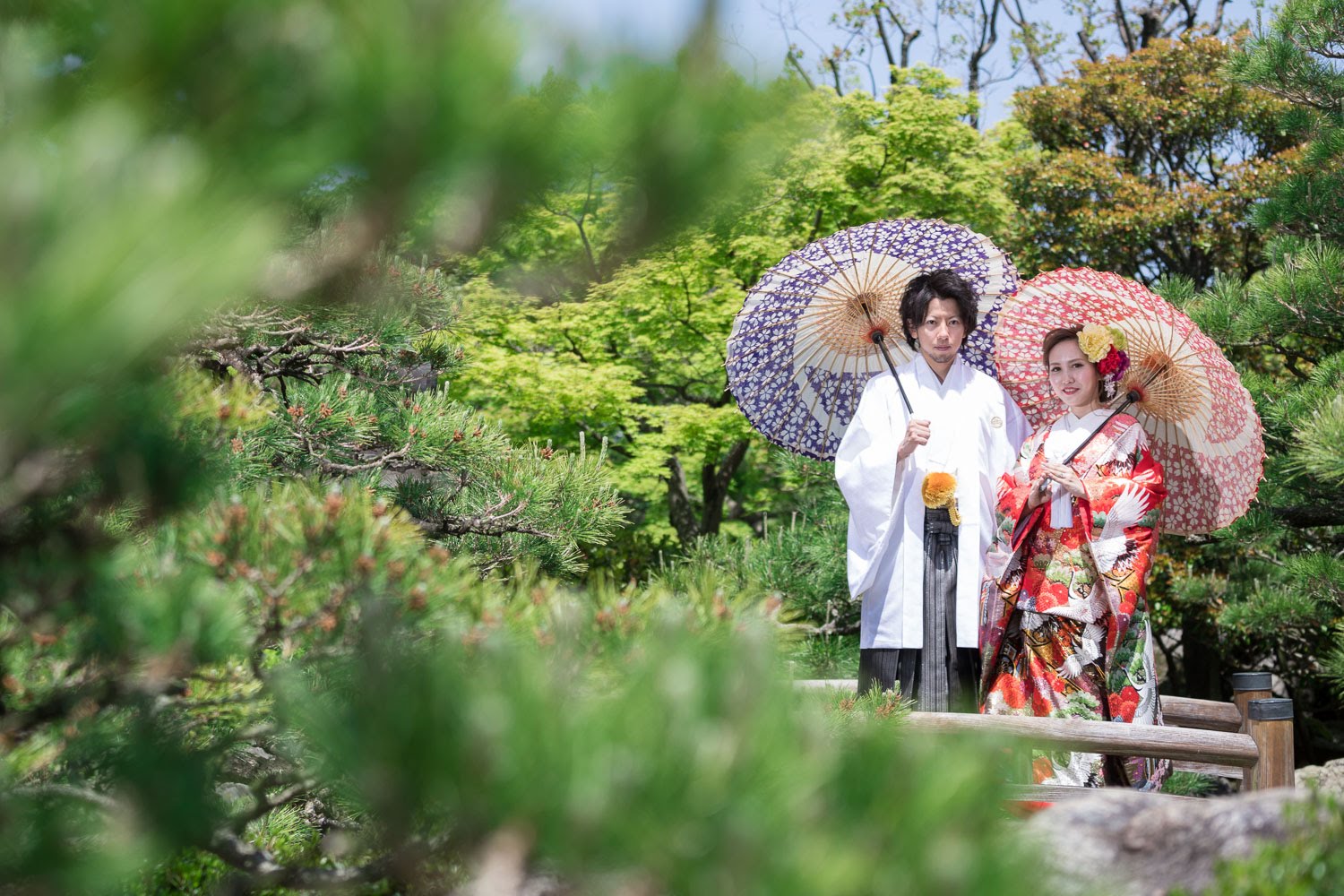 大濠公園日本庭園 和装前撮り 色打掛 紋付袴 和傘ロケーション 福岡