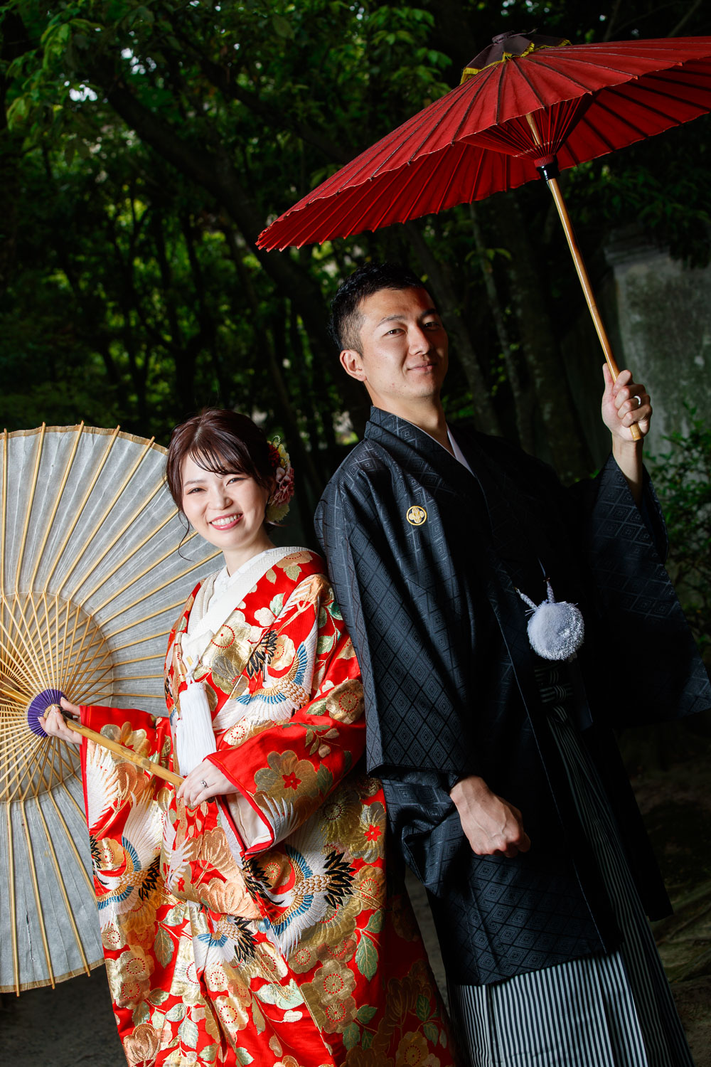 友泉亭公園 和装前撮り 色打掛 紋付袴 和傘 日本庭園ロケーション 福岡