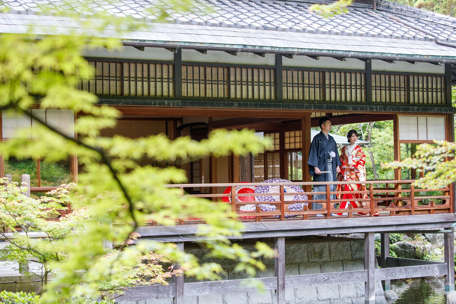 友泉亭公園での和装前撮り 日本庭園ロケーション