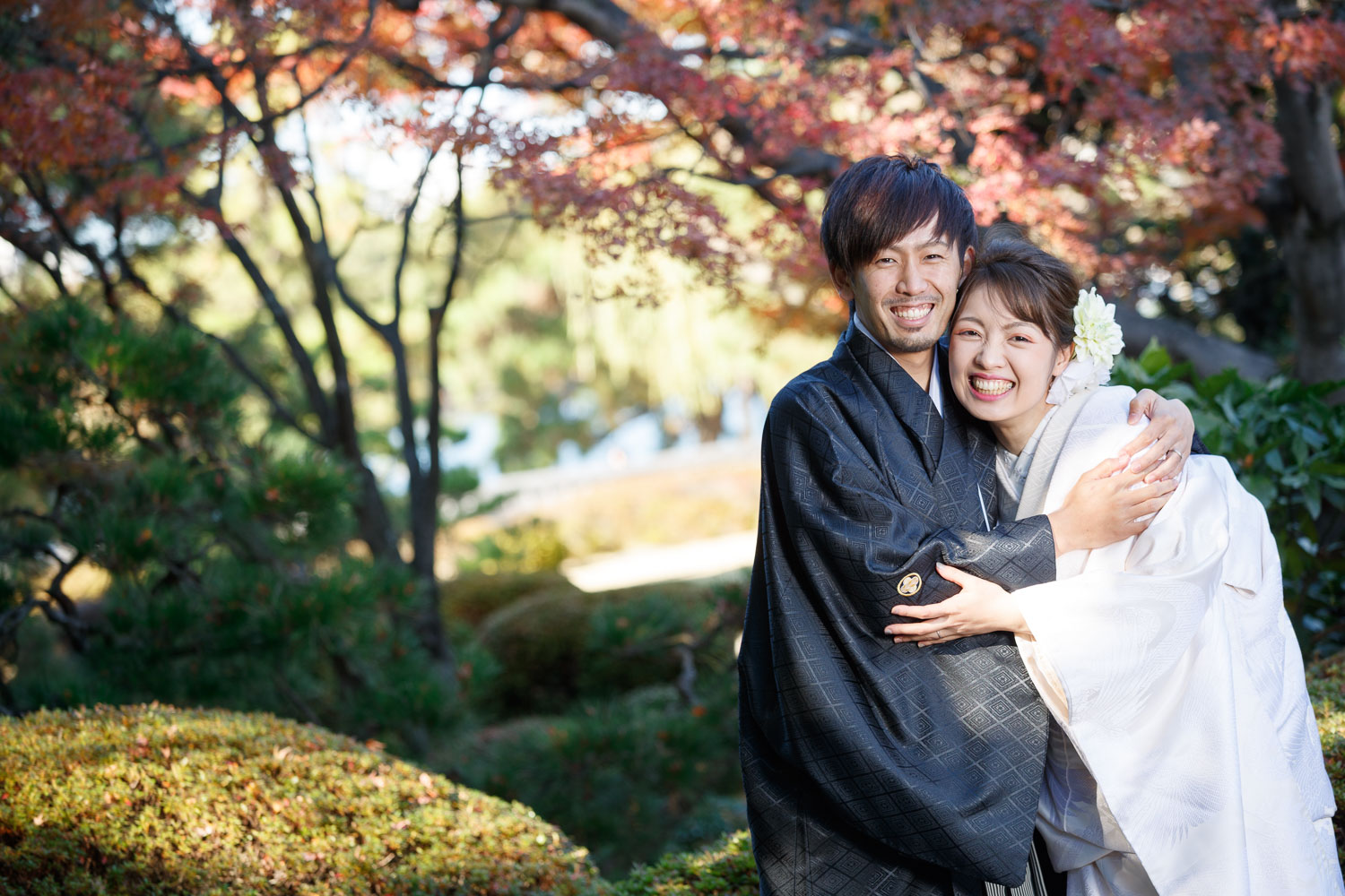 大濠公園日本庭園 和装前撮り 紅葉 ロケーション撮影 福岡