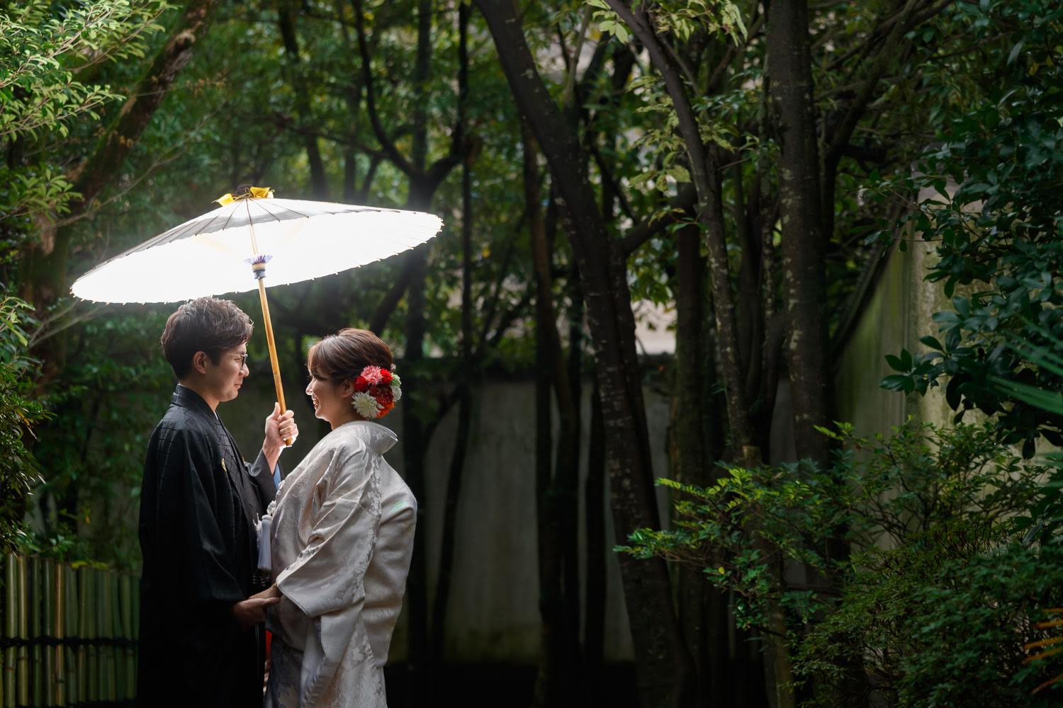 友泉亭公園での和装前撮り 日本庭園ロケーション撮影 福岡