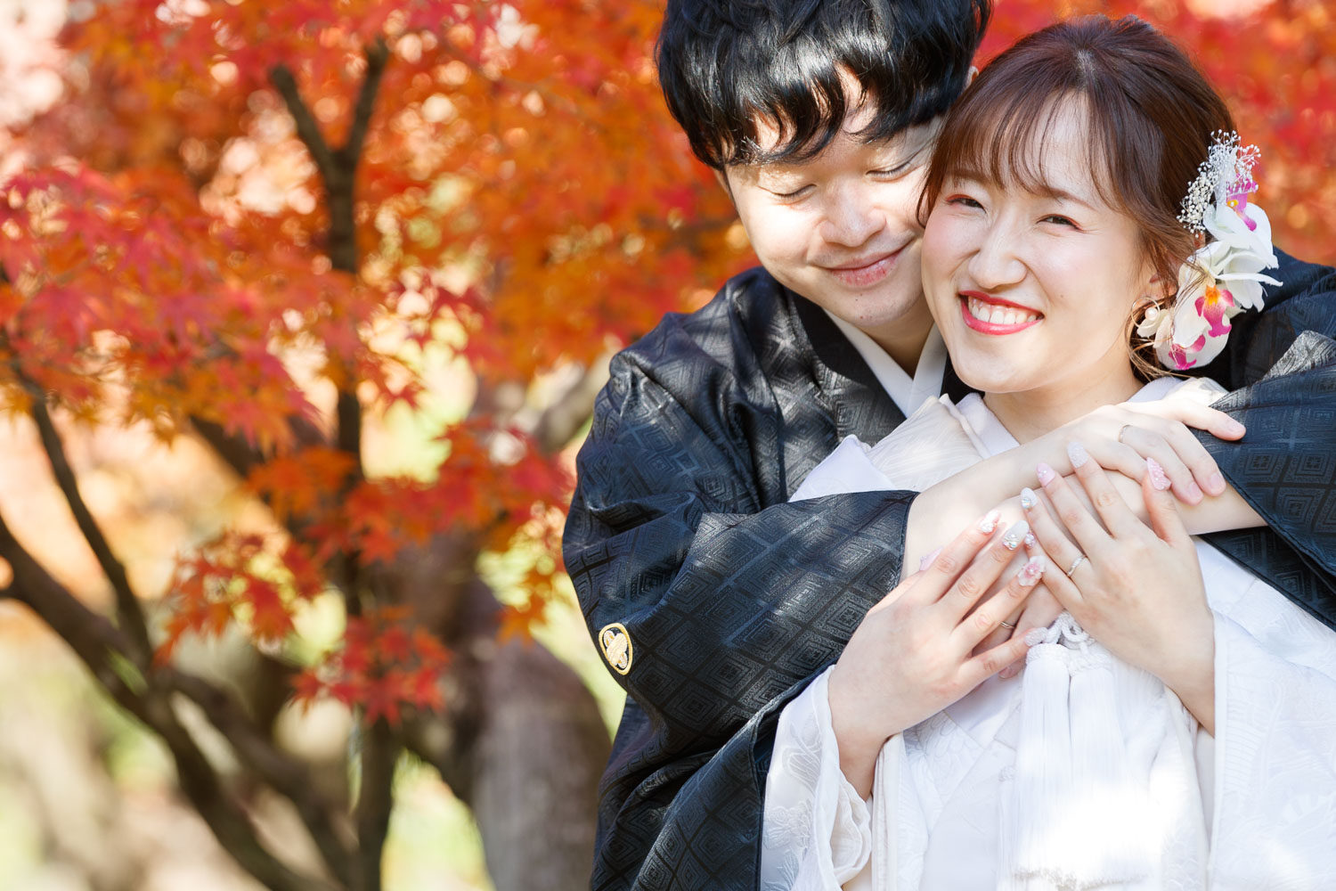 大濠公園日本庭園での和装前撮り 紅葉ロケーション撮影 福岡