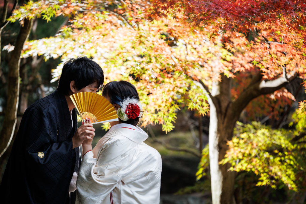 大濠公園日本庭園での和装前撮り 紅葉ロケーション撮影 福岡