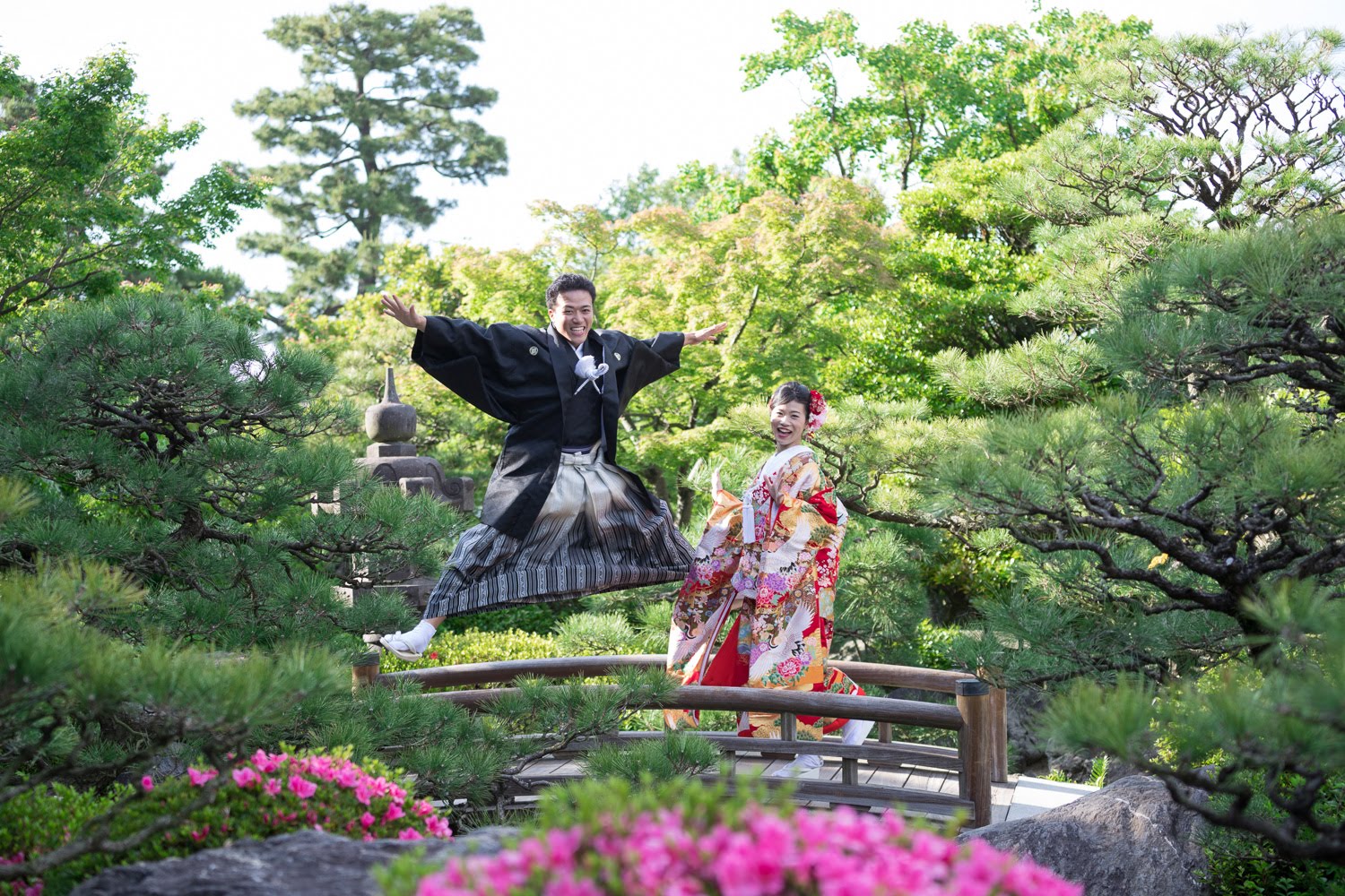 大濠公園日本庭園 和装前撮り 色打掛 紋付袴 ロケーション撮影