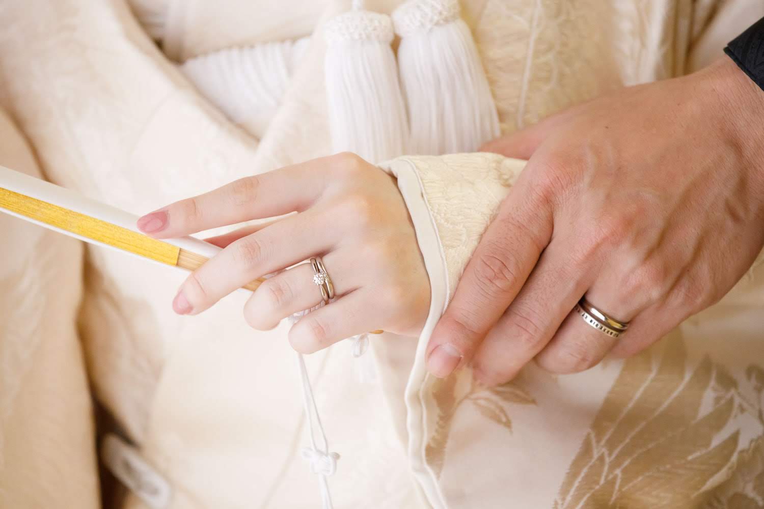 大濠公園日本庭園での和装前撮り 指輪のカット