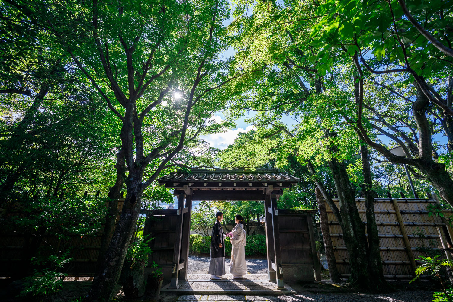友泉亭公園での和装前撮り 日本庭園ロケーション撮影 福岡
