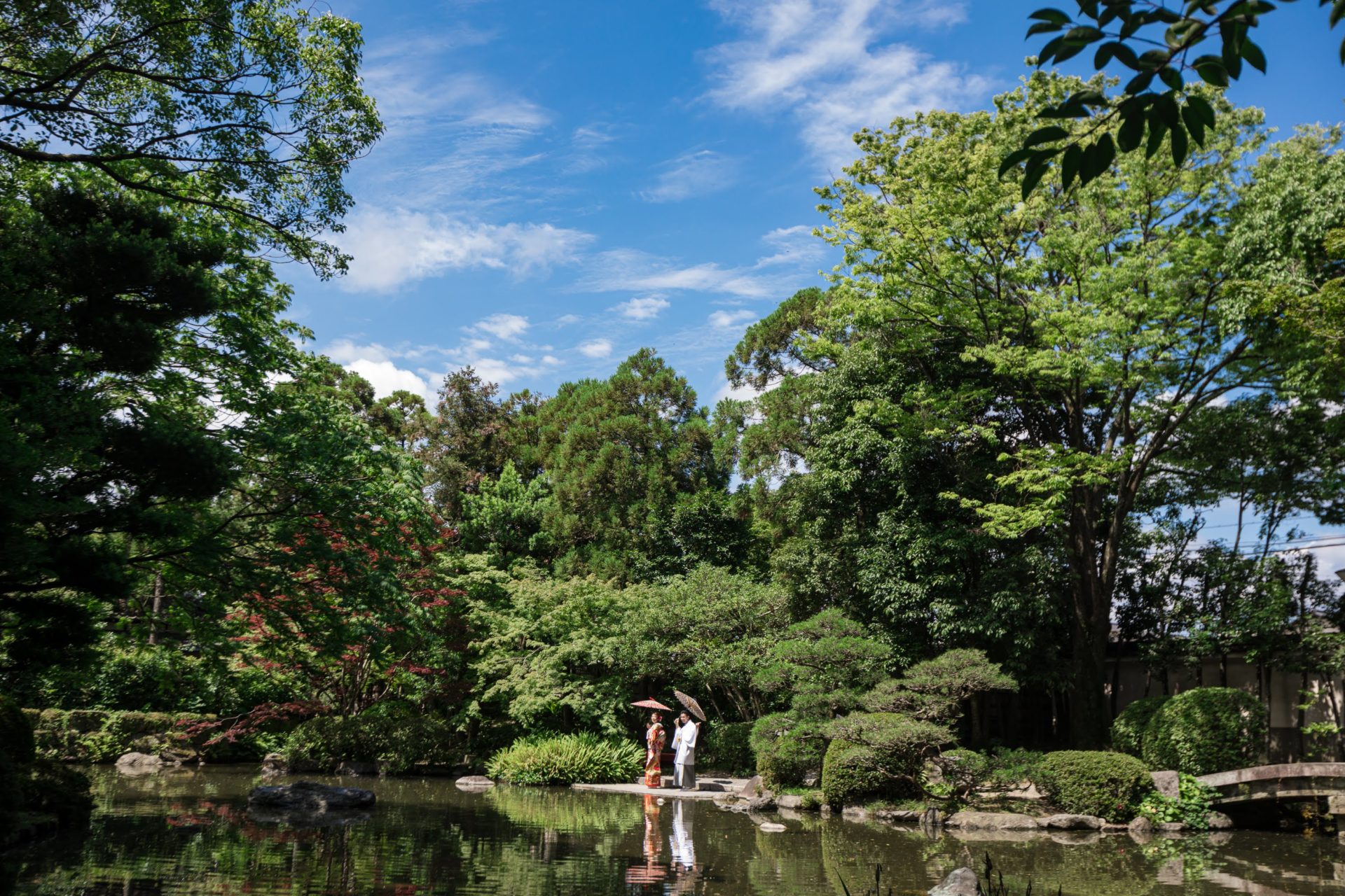 友泉亭公園での和装前撮り 日本庭園ロケーション
