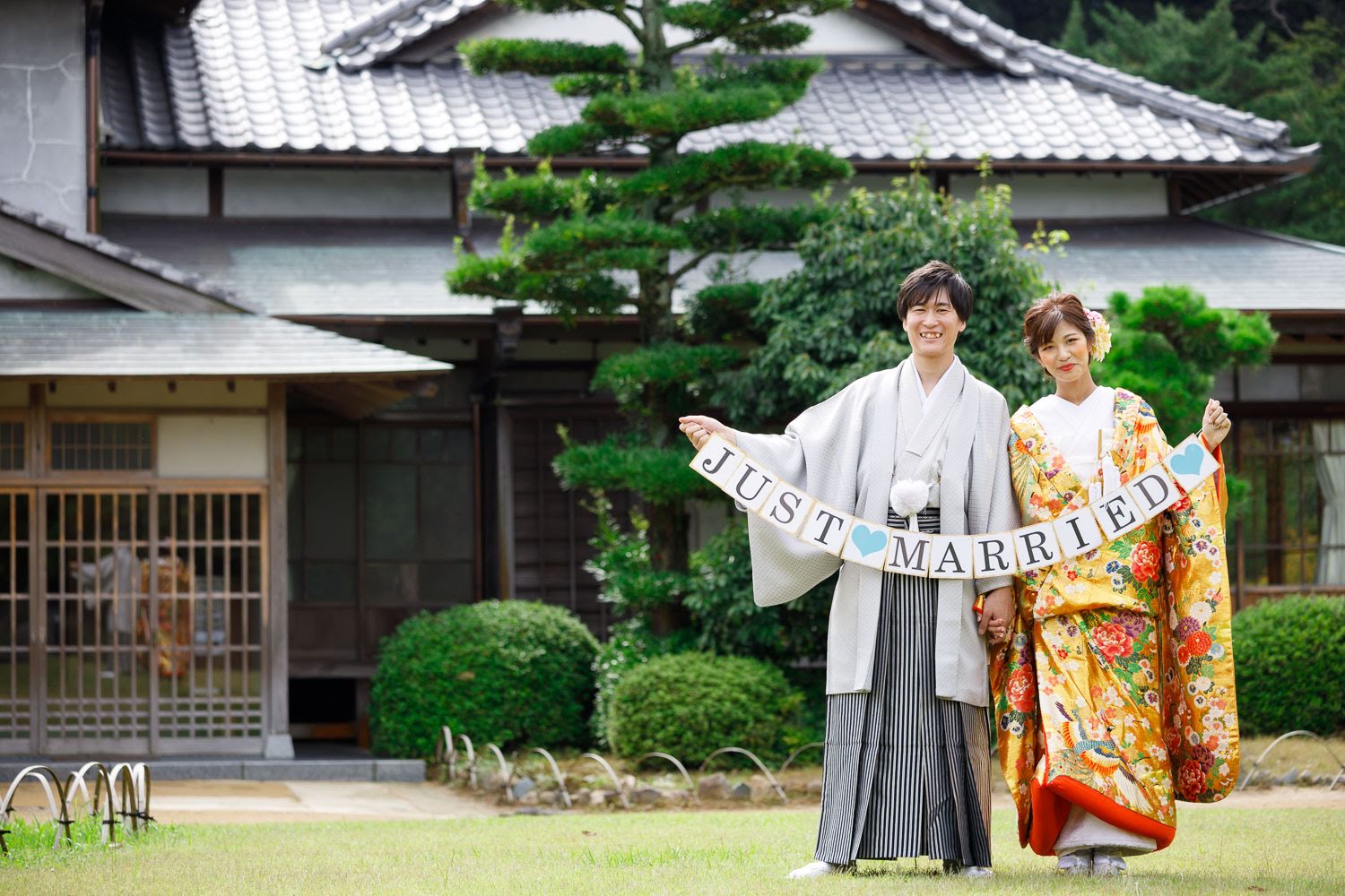 長府庭園での和装前撮り 日本庭園ロケーション