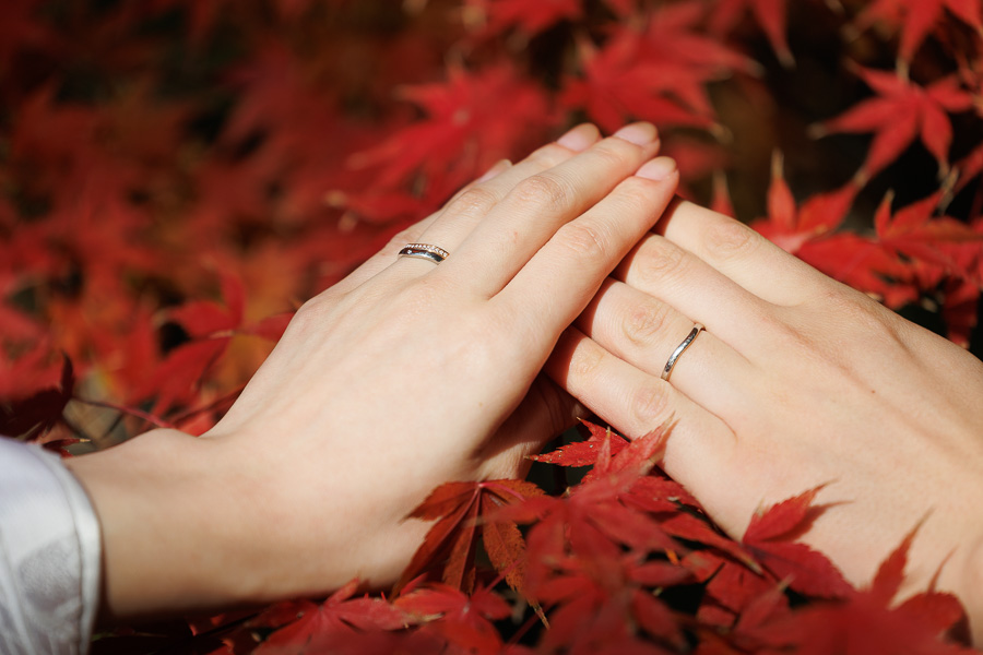 大濠公園日本庭園での和装前撮り 指輪のカット