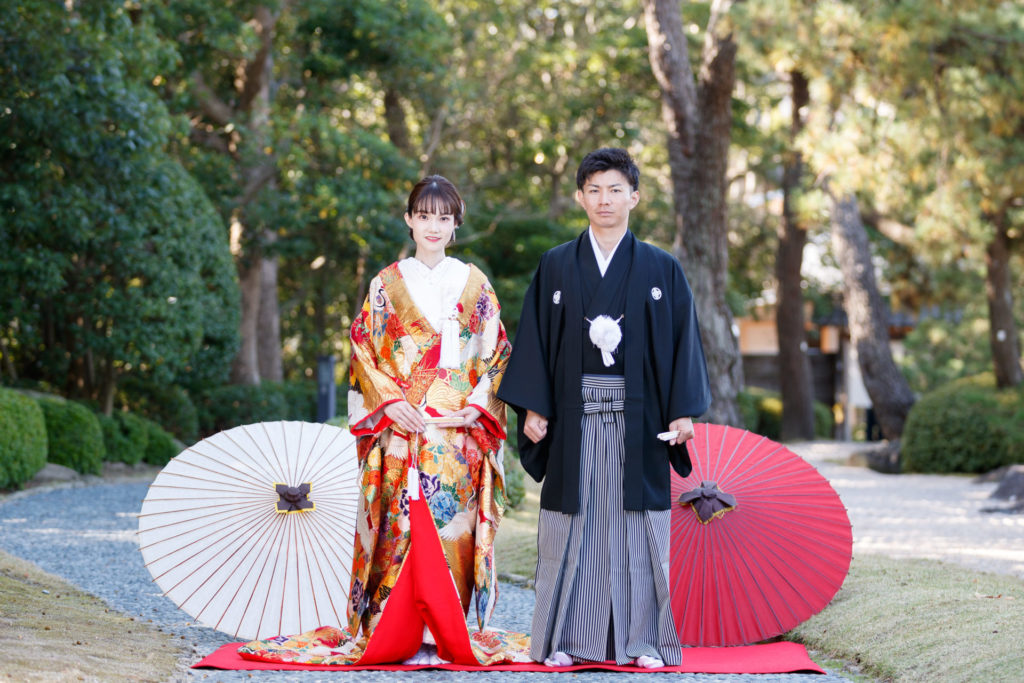 大濠公園日本庭園 和装前撮り 色打掛 紋付袴 福岡フォトウェディング