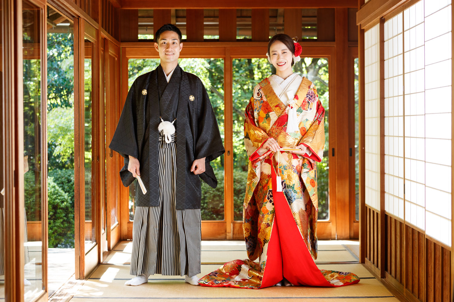 大濠公園日本庭園での和装前撮り 和室での色打掛撮影