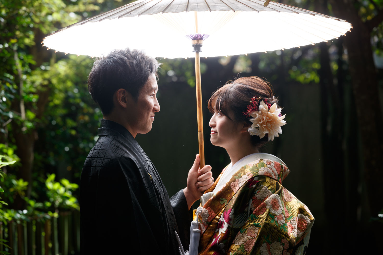 友泉亭公園 和装前撮り 和傘 色打掛 紋付袴 フォトウェディング 福岡