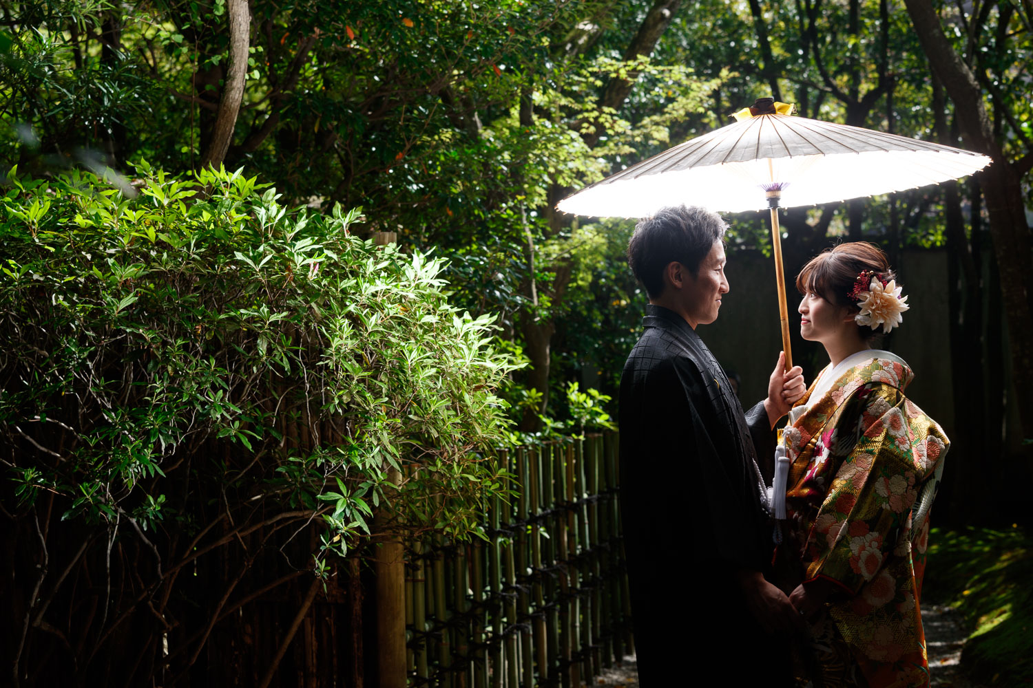 友泉亭公園 和装前撮り 和傘 色打掛 紋付袴 フォトウェディング 福岡