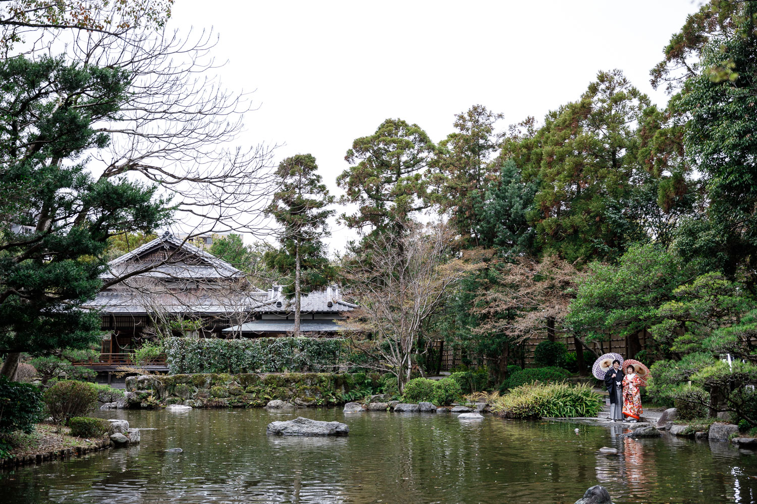 友泉亭公園 日本庭園 池 和装前撮り 色打掛 フォトウェディング 福岡