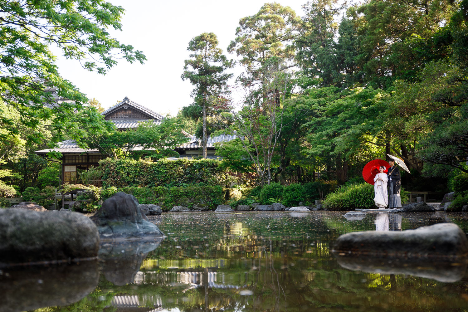 友泉亭公園 日本庭園 池 和装前撮り 白無垢 フォトウェディング 福岡