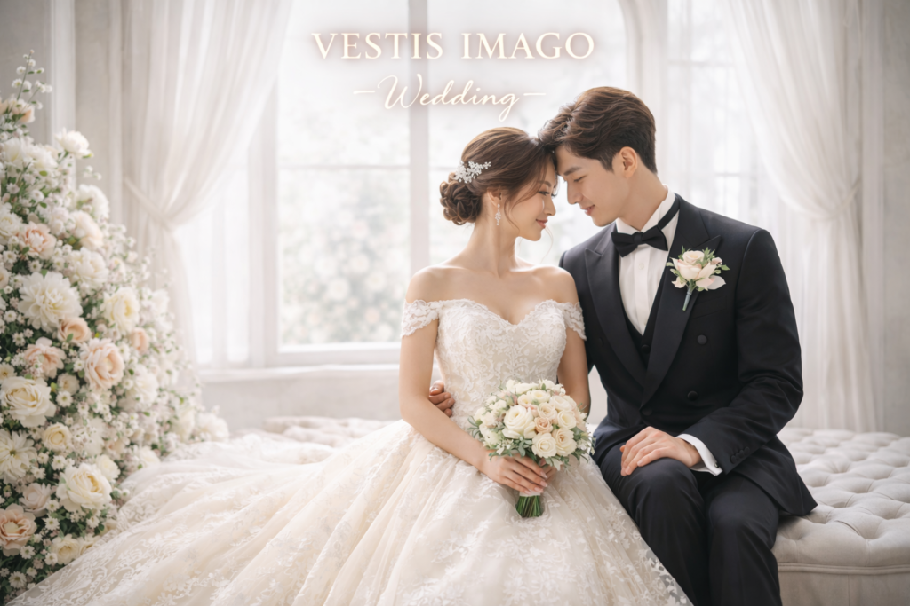 VESTIS IMAGO -Wedding- の作例:実写の質感を保ったまま、仮想のチャペル空間で自然に再構築したウェディングフォト