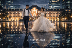 福岡前撮りで東京駅前撮りのようなナイトロケーション撮影を実現するVESTIS IMAGO -Wedding-のAIウェディングフォト新郎新婦
