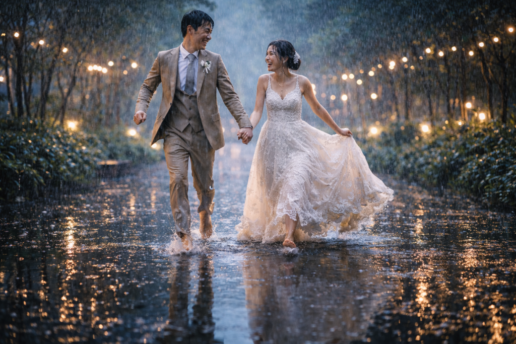 福岡 前撮り｜雨のナイトロケーションのフォトウェディング VESTIS IMAGO -Wedding-